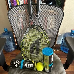 SOLD - Prince Black and Green Tennis Racket Duo & Tennis Balls